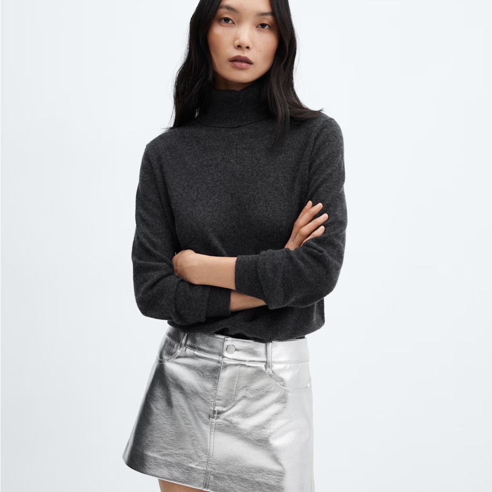 Mango Metallic leather effect silver women's mini skirt - NWT